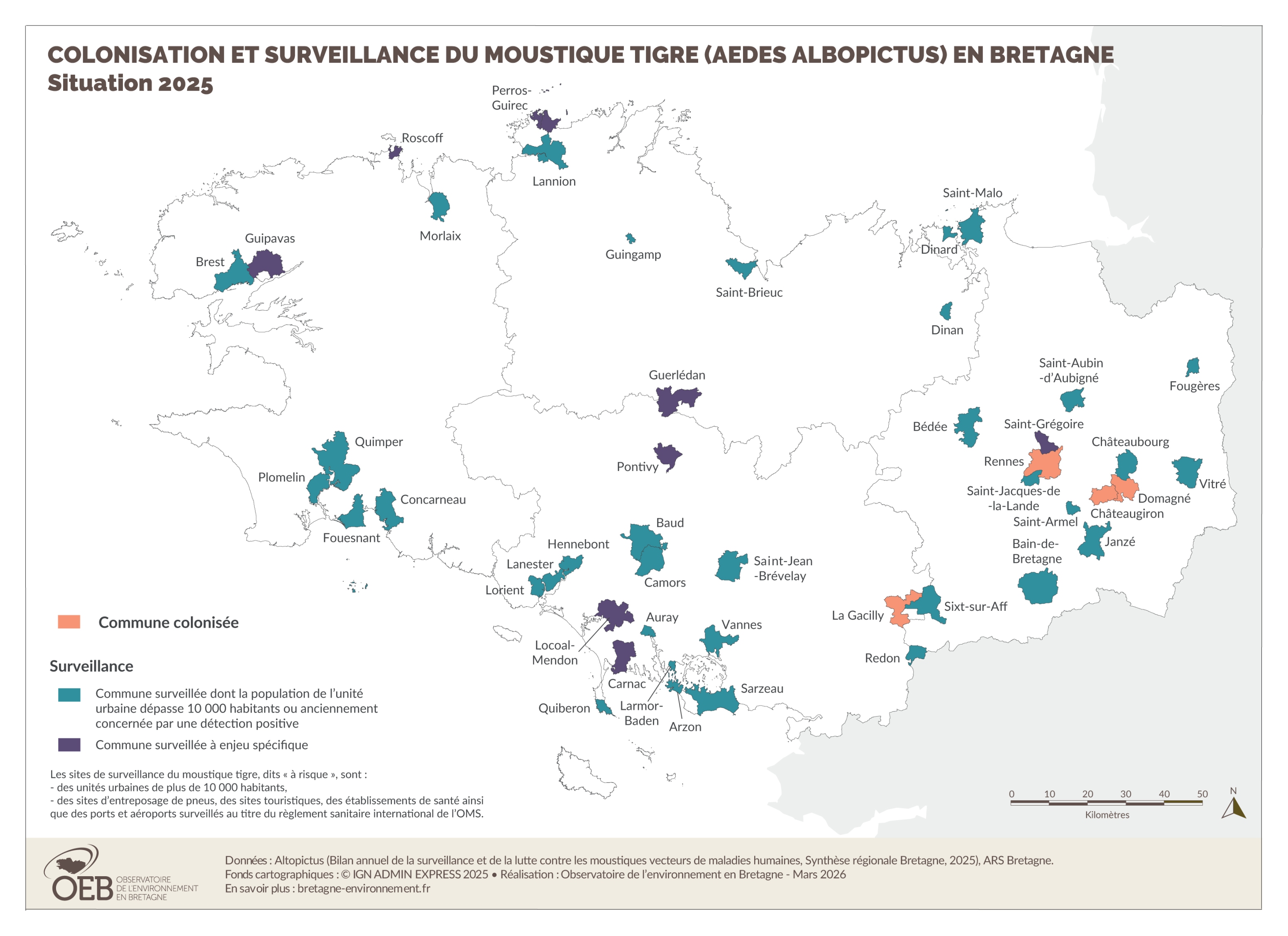 Surveillance du moustique tigre (Aedes Albopictus) en Bretagne - Situation 2025