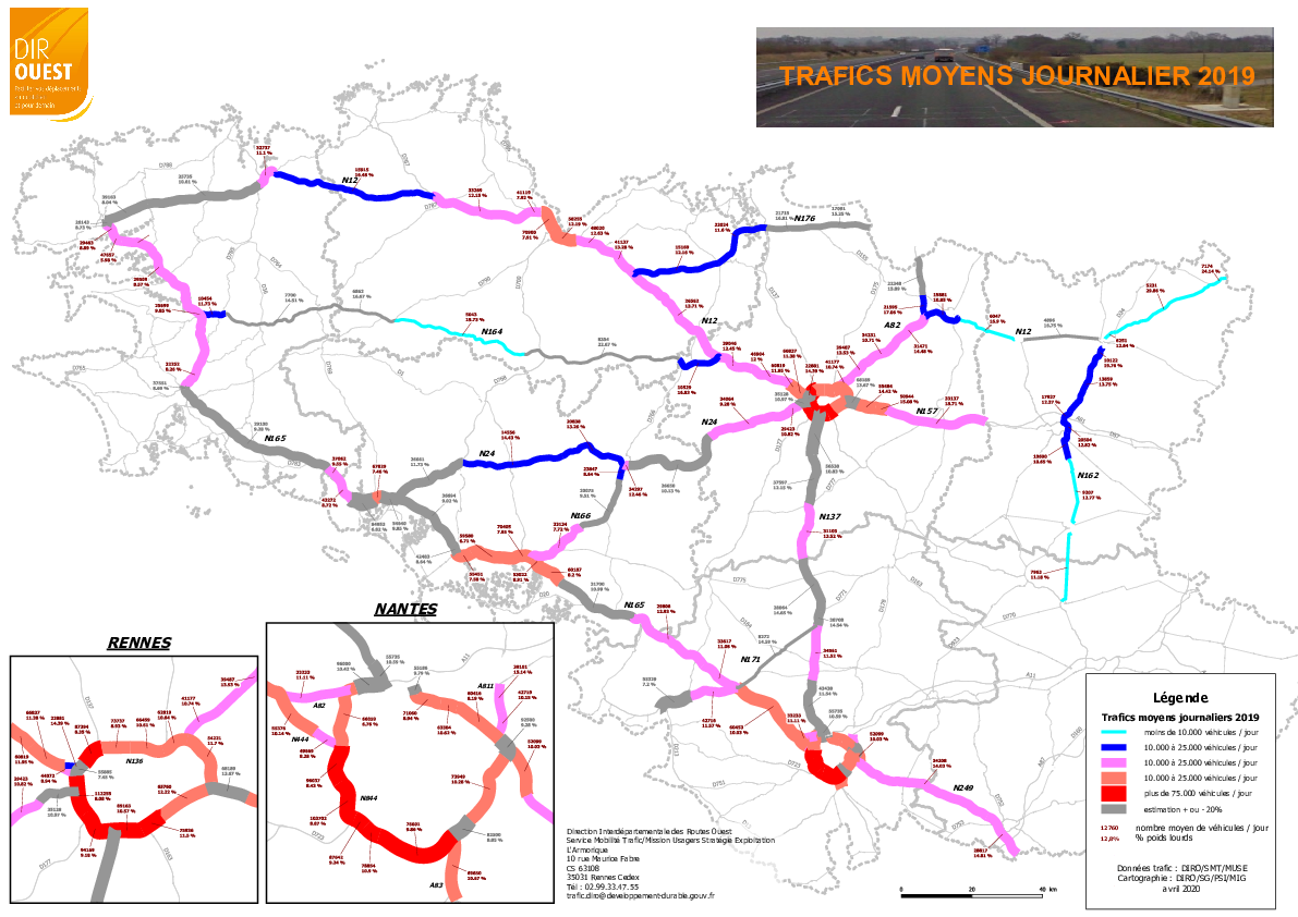 Trafic moyen journalier annuel en 2019