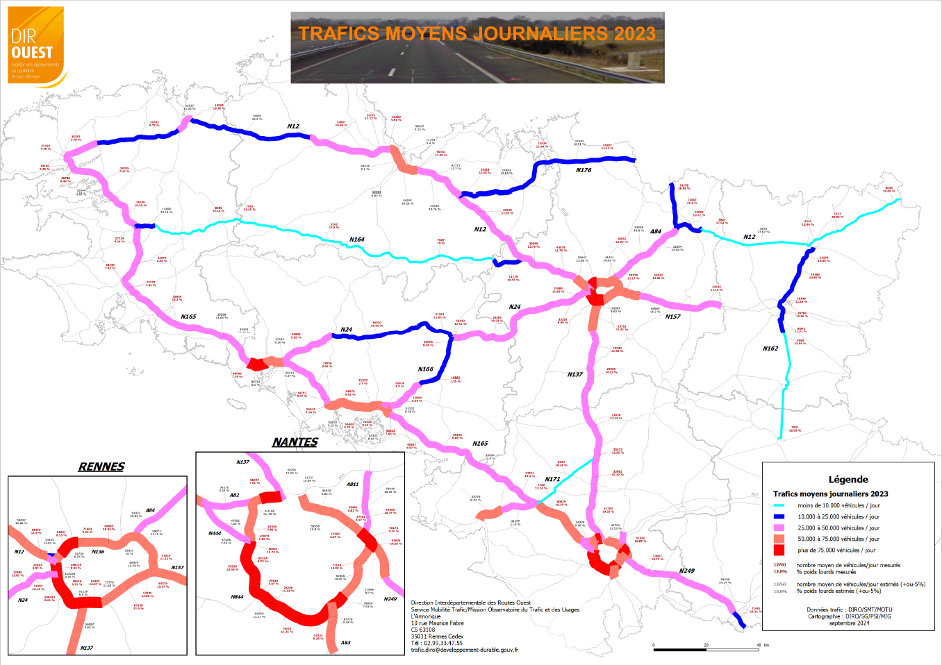 Trafic moyen journalier annuel en 2019