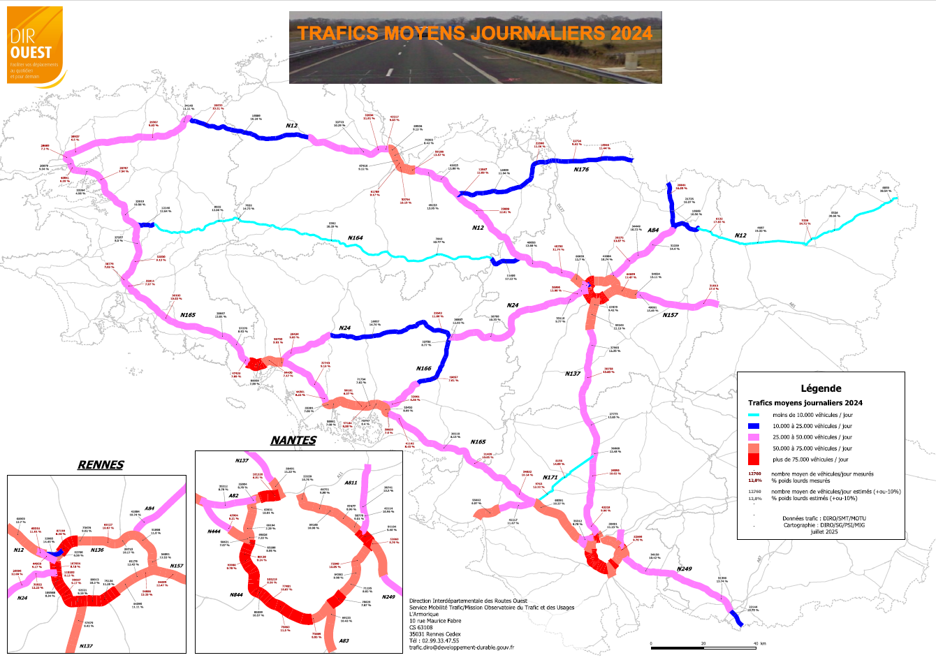 Trafic moyen journalier annuel en 2024