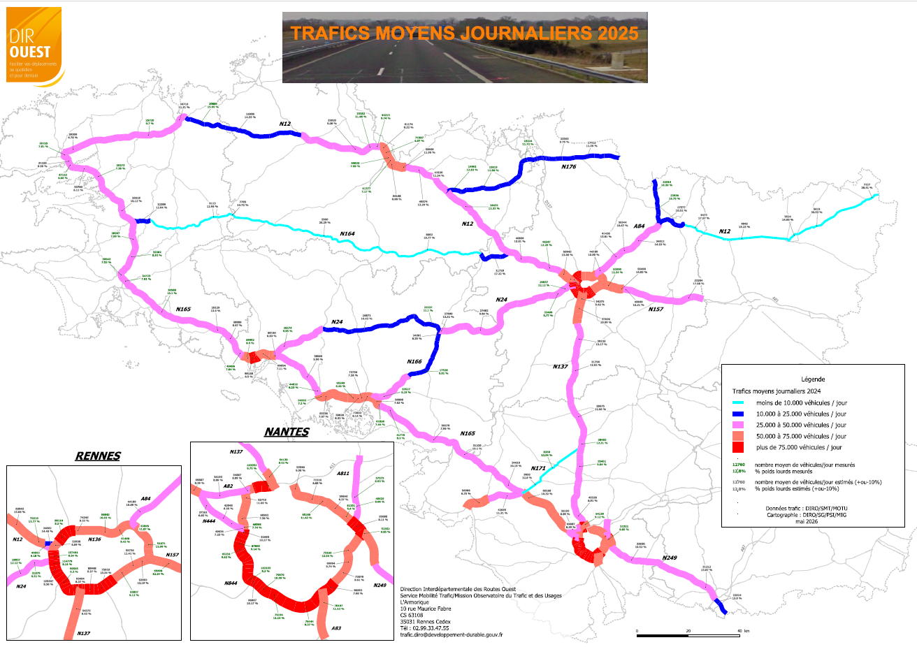 Trafic moyen journalier annuel en 2025
