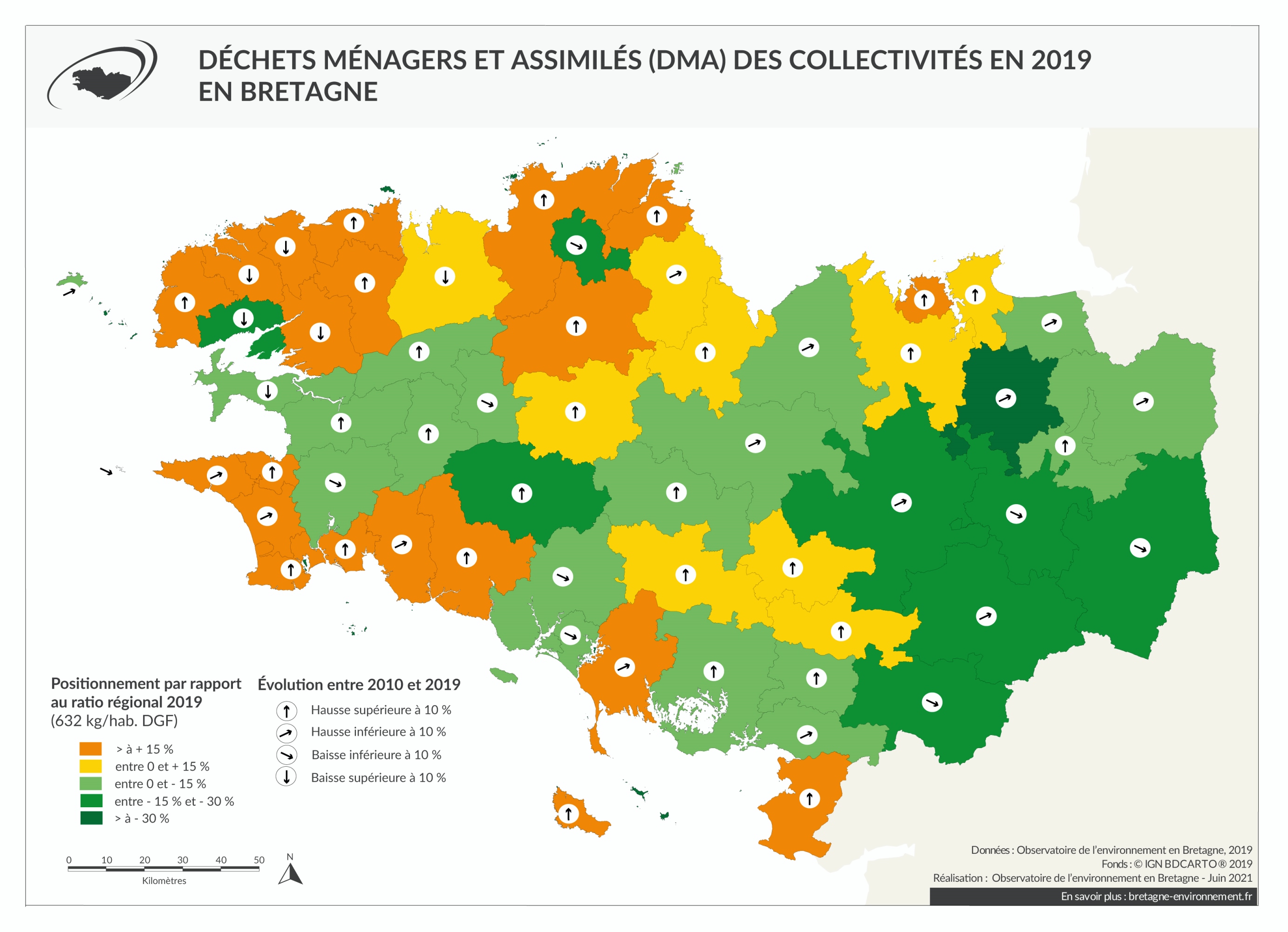 Déchets ménagers et assimilés (DMA) "non triés" des collectivités en 2019