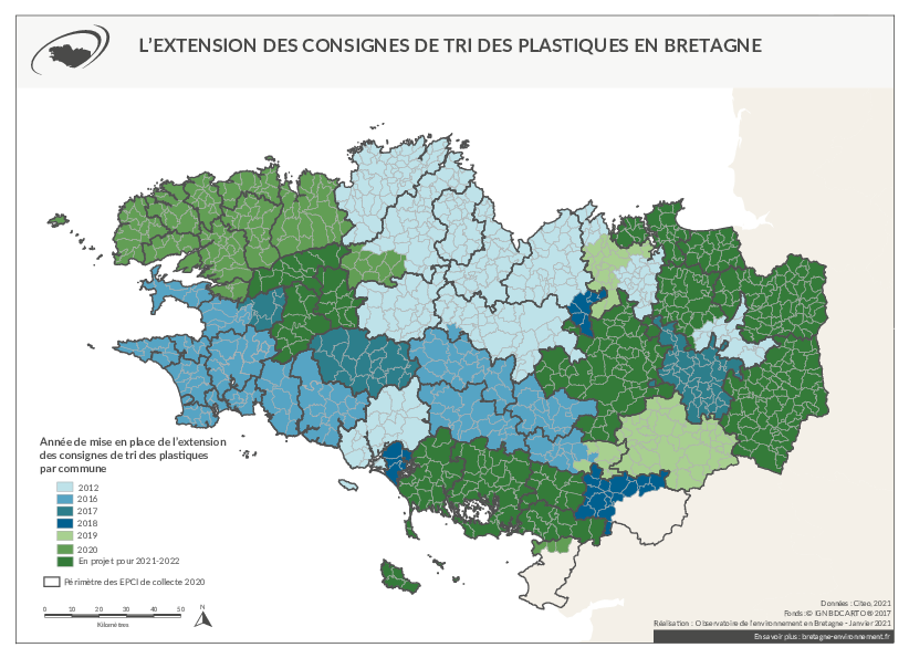 L'extension des consignes de tri des plastiques en Bretagne - État en 2020