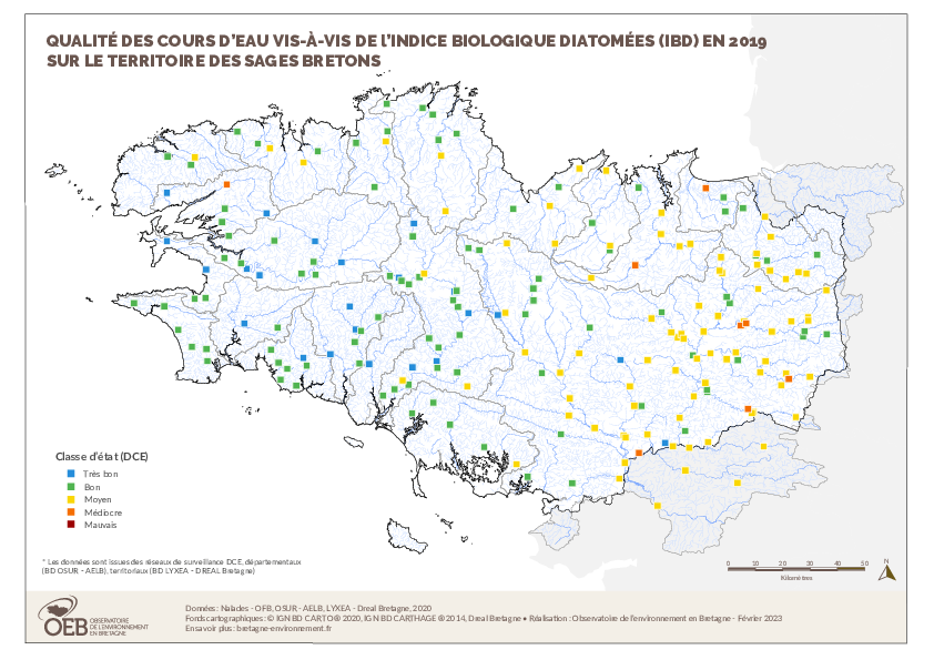 Qualité des cours d'eau bretons vis-à-vis de l'indice poissons (IPR) en 2019