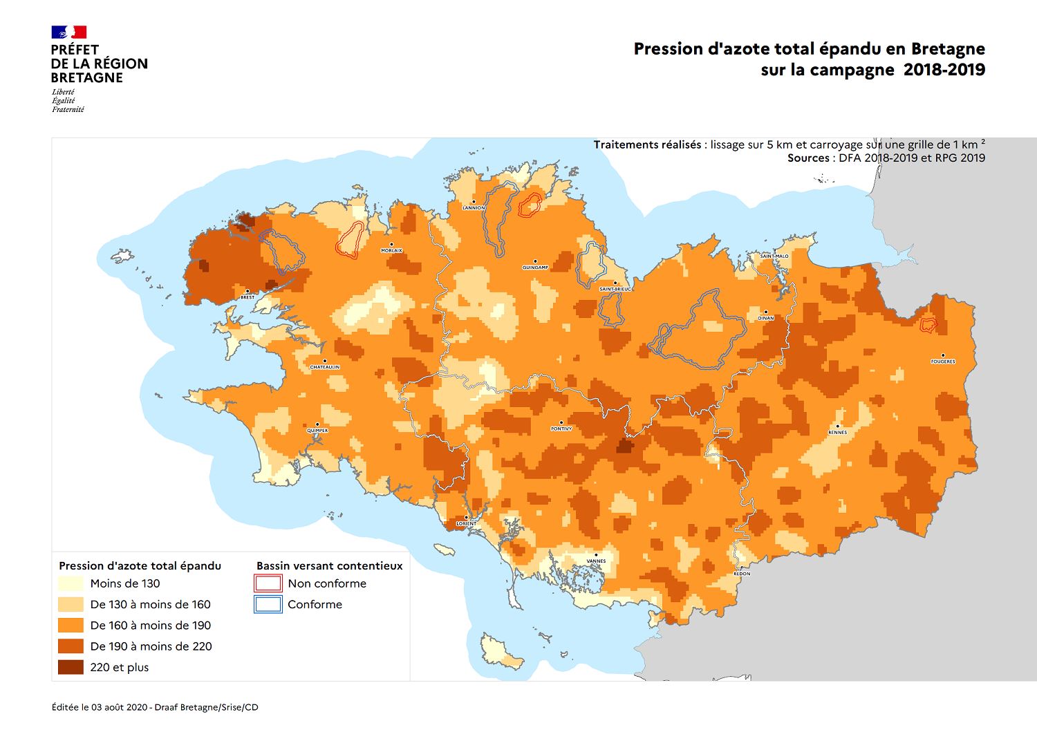 Pression de l'azote total épandu en 2014-2015