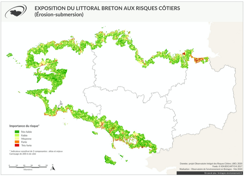 Carte : les risques côtiers en Bretagne