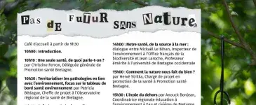 Eau & Rivières de Bretagne organise son prochain colloque annuel sur le thème "Une seule santé, pas de futur sans nature". Il se déroulera le mardi 25 novembre prochain à l’espace Bouvet à Saint-Malo.     Ce colloque sera l’occasion d’interroger l’approche pluridisciplinaire et globale des enjeux sanitaires “One health” (ou “Une seule santé”). Différent·es intervenant·es se succéderont afin de nous éclairer sur les pathologies en lien avec l’environnement et leurs coûts collectifs, sur l’intérêt d’écosystèm