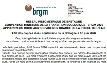 couv Bulletin du réseau piézométrique de Bretagne à fin juin 2026