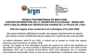 couv Bulletin du réseau piézométrique de Bretagne à fin juillet 2026