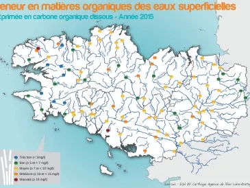 Qualité des cours d'eau bretons vis-à-vis des matières organiques dans les eaux de surface en 2010 - Réseau RCS - Bilan de l'eau Dreal Bretagne
