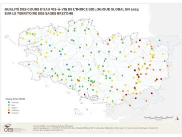 Qualité biologique globale des cours d'eau bretons en 2022