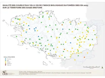Qualité des cours d'eau bretons vis-à-vis de l'indice biologique diatomées (IBD) en 2022