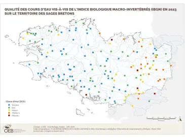 cours d'eau bretons vis-à-vis de l'indice macro-invertébrés (IBGN) en 2022
