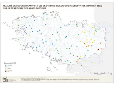 Qualité des cours d'eau bretons vis-à-vis de l'indice biologique macrophytes (IBMR) en 2022