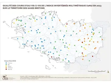 Qualité des cours d'eau bretons vis-à-vis de l'indice biologique invertébrés I2M2 en 2021