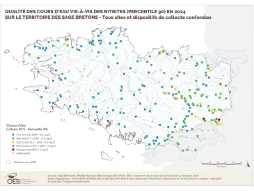 Qualité des cours d'eau bretons vis-à-vis des nitrites (Q90) en 2023