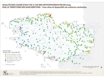 Qualité des cours d'eau bretons vis-à-vis des orthophosphates en 2023