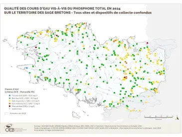 Qualité des cours d'eau bretons vis-à-vis du phosphore total en 2023