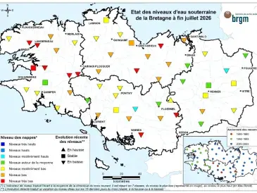 Etat des nappes d'eau souterraine de la Bretagne à fin juillet 2026