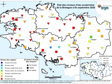 Etat des nappes d'eau souterraine de la Bretagne à fin septembre 2026