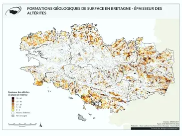 Épaisseur des altérites en place en Bretagne