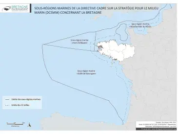 Sous-régions marines de la Directive cadre sur la stratégie pour le milieu marin concernant la Bretagne