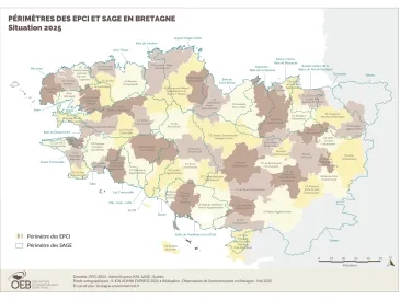 Périmètre des EPCI et SAGE en Bretagne - Situation 2025