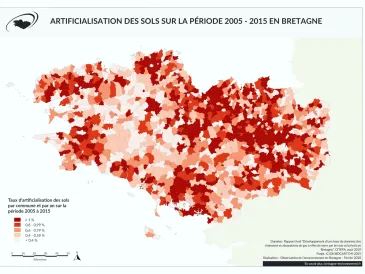 Part d'artificialisation par pays en 2016 en Bretagne