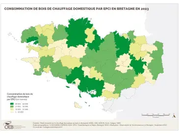 Consommation de bois de chauffage domestique par EPCI en Bretagne en 2023