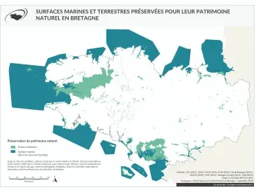 Surfaces marines et terrestres préservées pour leur patrimoine naturel en Bretagne