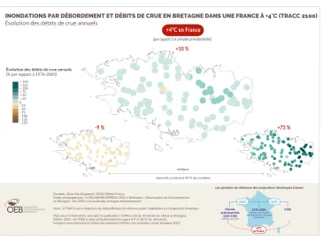 Inondations par débordement et débits de crue en Bretagne dans une France à +2,7°C (TRACC 2050) - Évolution du nombre d'évènements humides de nappes entre octobre et mars