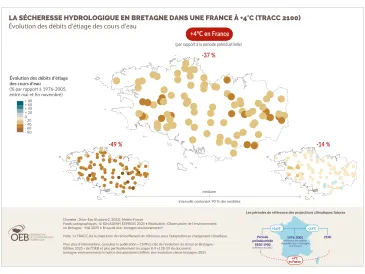 La sécheresse hydrologique en Bretagne dans une France à +4°C (TRACC 2100) - Évolution des débits d'étiage des cours d'eau