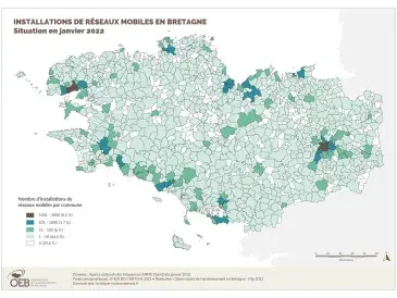 Installations de réseaux mobiles par commune en Bretagne en 2022