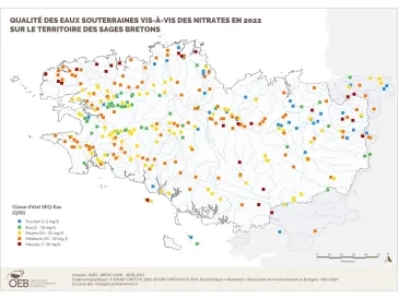 Qualité des eaux souterraines vis-à-vis des nitrates en 2022