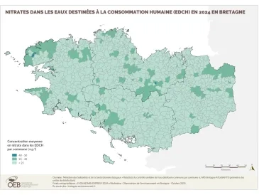 Nitrates dans les eaux distribuées bretonnes en 2009 