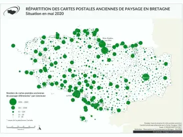 Répartition des cartes postales anciennes de paysage - Situation en mai 2020