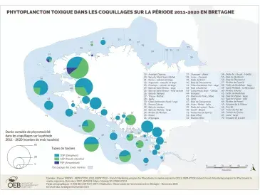 Phytoplancton toxique dans les coquillages sur la période 2007 - 2016