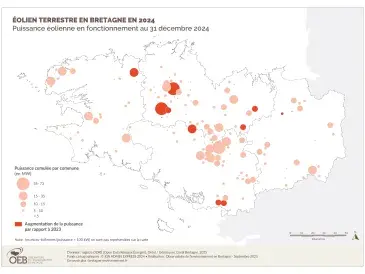 Puissance éolienne en fonctionnement en 2024 par commune