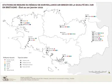 Stations de mesure du réseau de surveillance de l'air en Bretagne - Janvier 2022