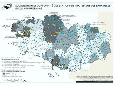 Localisation et conformité des stations de traitement des eaux usées en Bretagne en 2018