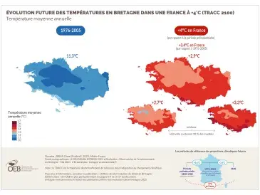Évolution future des températures en Bretagne dans une France à +2,7°C (TRACC 2050) - Confort thermique des bâtiments
