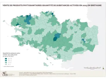 Vente de produits phytosanitaires (quantité de substances actives) en 2023 en Bretagne