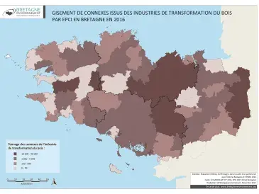 Gisement de connexes issus des industries de transformation du bois par EPCI en 2016