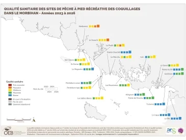 Qualité sanitaire des sites de pêche à pied récréative des coquillages dans le Morbihan - Années 2023 à 2026