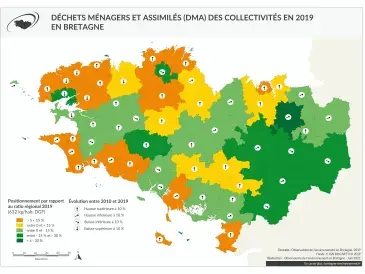 Déchets ménagers et assimilés (DMA) "non triés" des collectivités en 2019