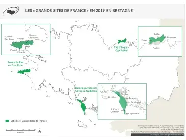 Localisation et communes des "Grands Sites de France" en Bretagne - État en 2018