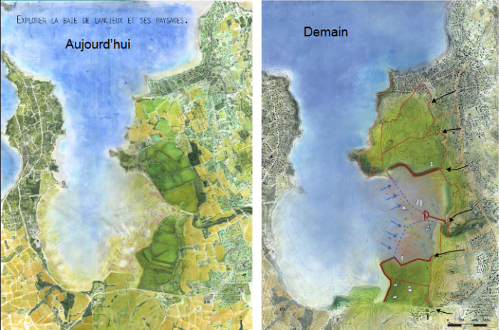 Carte des paysages actuels et cheminements de demain en baie de Lancieux