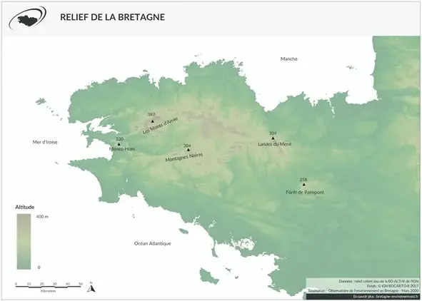 Carte Relief de la Bretagne