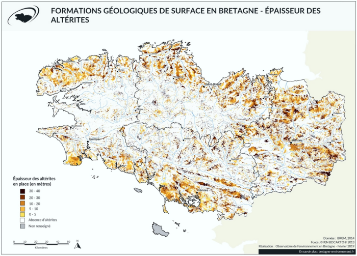 Carte formations géologiques de surface en Bretagne 