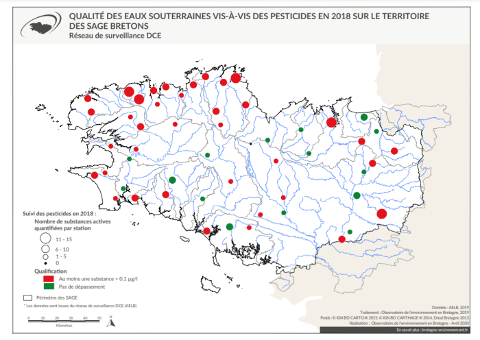 Carte - Pesticides Qualité des eaux souterraines bretonnes